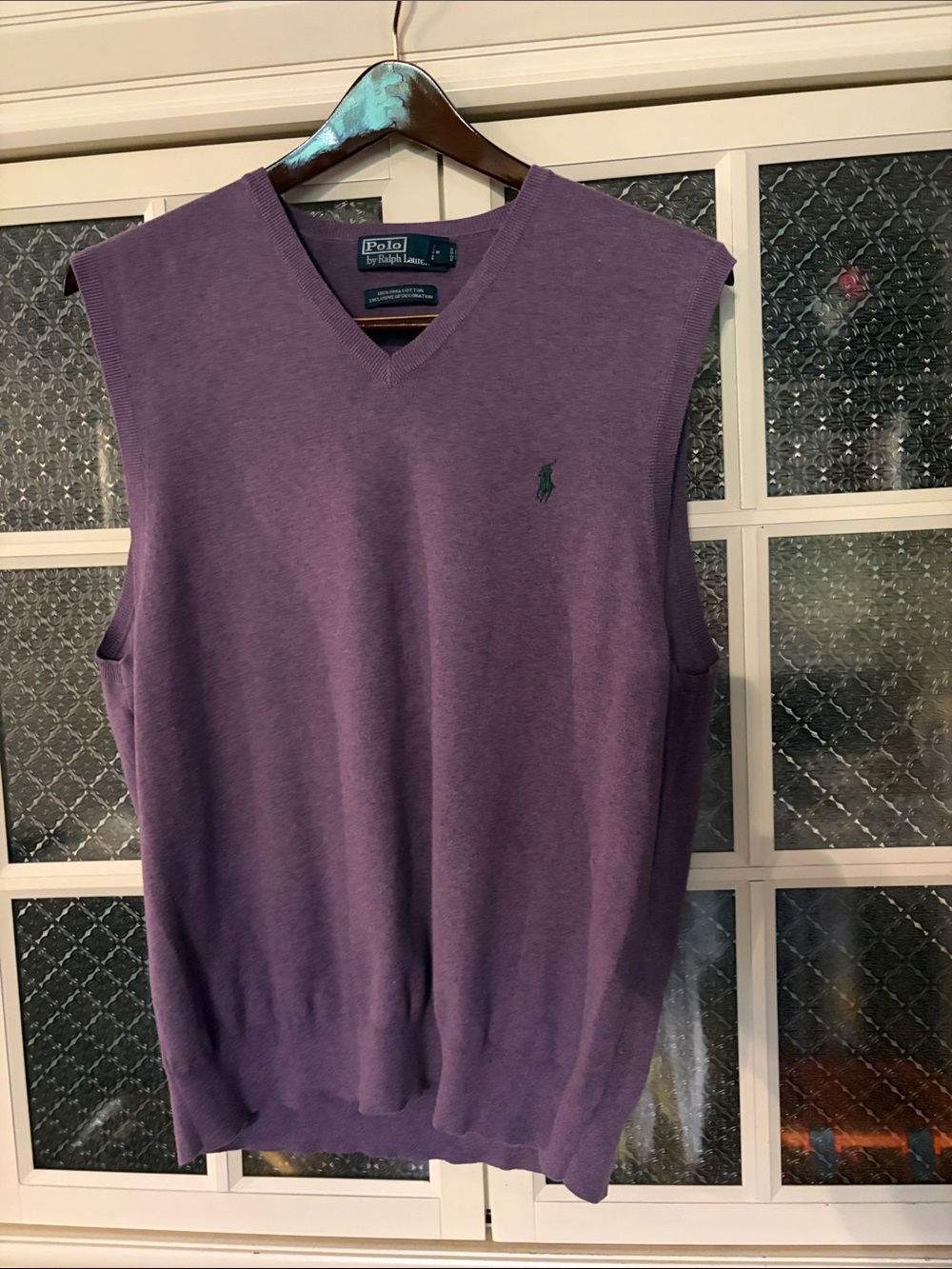 Men’s Polo by Ralph Lauren Purple V-Neck Sweater Vest, XXL, 100% Pima Cotton
